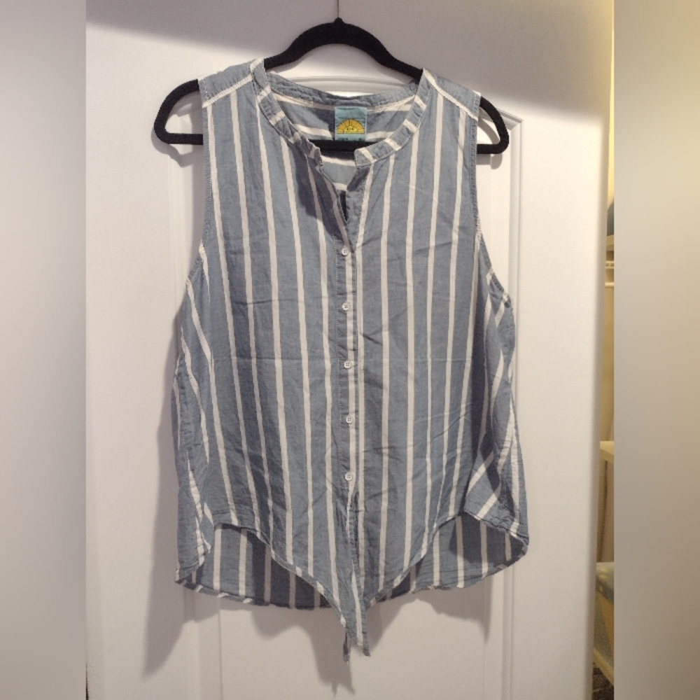 C&C California blue and white striped button down tank top size large NWOT